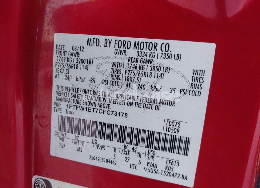 Photo 9 of 2012 Ford F-150 XLT (VIN 1FTFW1ET7CFC73178)