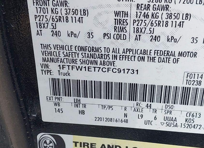 Photo 9 of 2012 Ford F-150 LARIAT (VIN 1FTFW1ET7CFC91731)