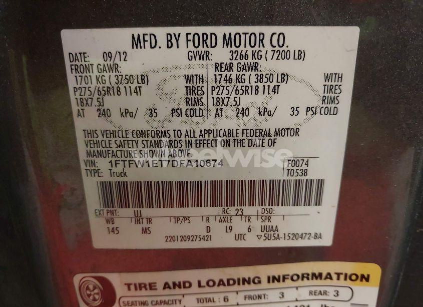 Photo 9 of 2013 Ford F-150 XLT (VIN 1FTFW1ET7DFA10674)