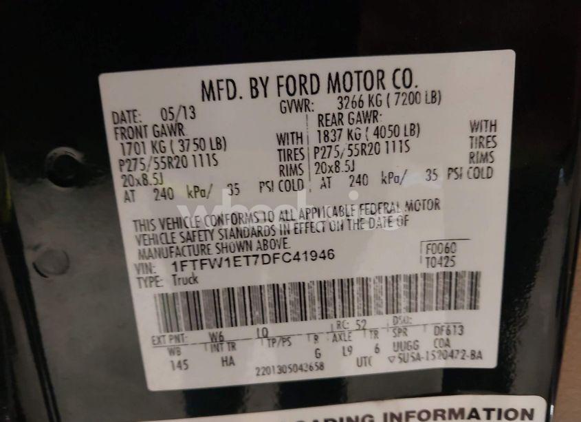 Photo 9 of 2013 Ford F-150 LARIAT (VIN 1FTFW1ET7DFC41946)