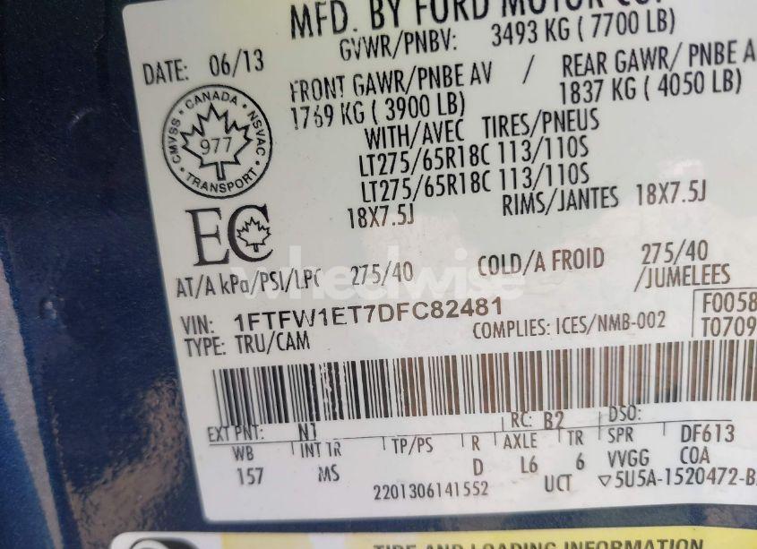 Photo 9 of 2013 Ford F-150 XLT (VIN 1FTFW1ET7DFC82481)