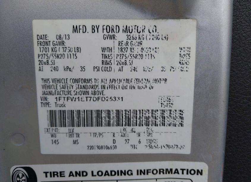 Photo 9 of 2013 Ford F-150 XLT (VIN 1FTFW1ET7DFD25331)