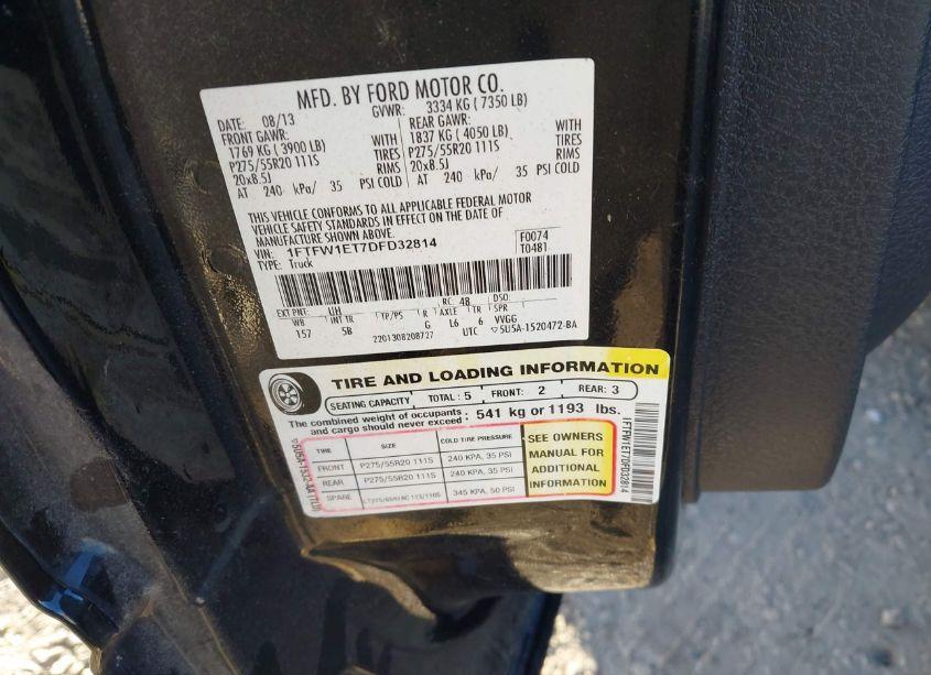 Photo 9 of 2013 Ford F-150 FX4 (VIN 1FTFW1ET7DFD32814)