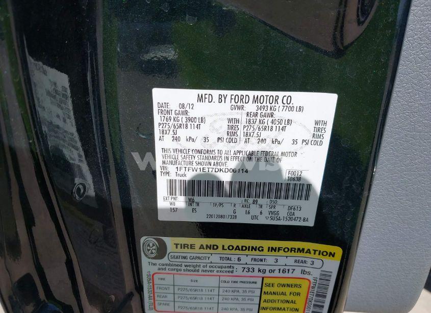 Photo 9 of 2013 Ford F-150 LARIAT (VIN 1FTFW1ET7DKD00114)