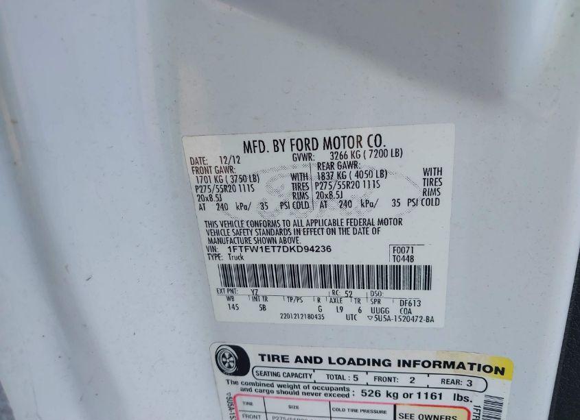 Photo 9 of 2013 Ford F-150 FX4 (VIN 1FTFW1ET7DKD94236)