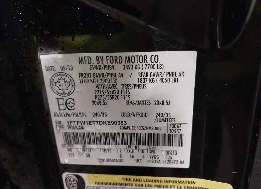 Photo 9 of 2013 Ford F-150 FX4 (VIN 1FTFW1ET7DKE90383)