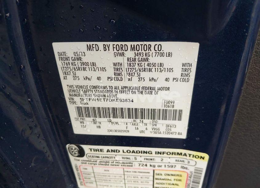 Photo 9 of 2013 Ford F-150 LARIAT (VIN 1FTFW1ET7DKE93834)