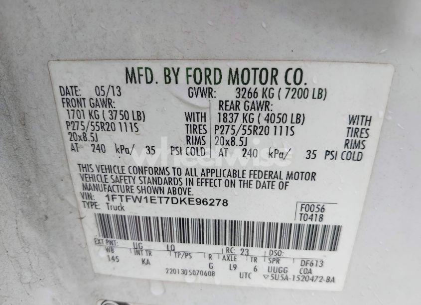 Photo 9 of 2013 Ford F-150 KING RANCH (VIN 1FTFW1ET7DKE96278)