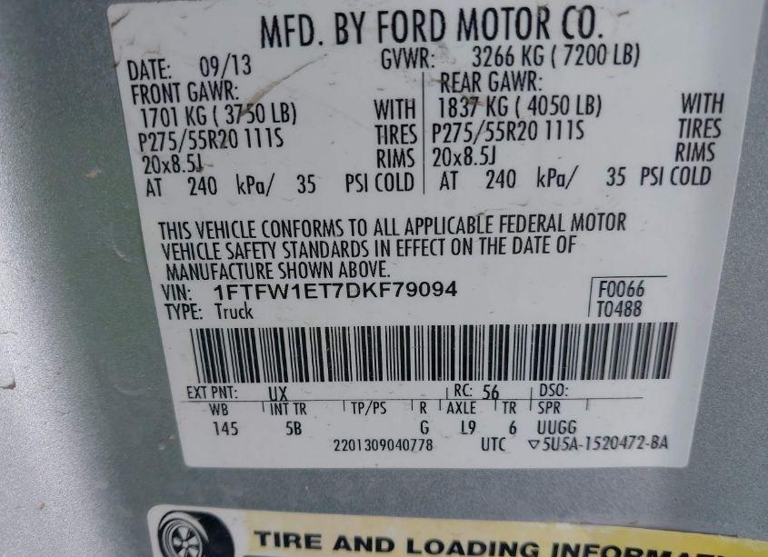 Photo 9 of 2013 Ford F-150 FX4 (VIN 1FTFW1ET7DKF79094)