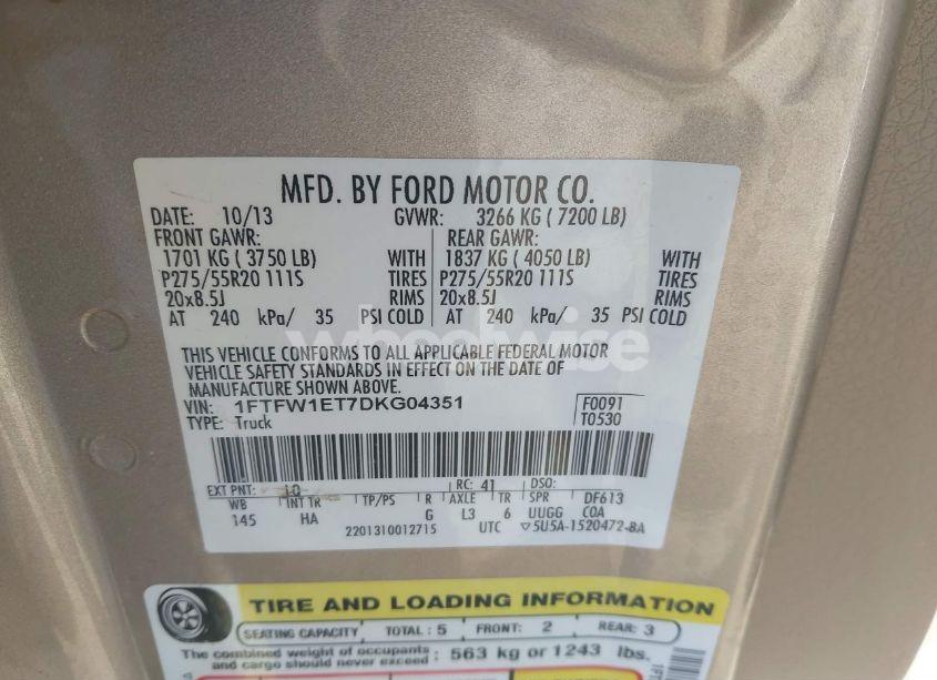 Photo 9 of 2013 Ford F-150 LARIAT (VIN 1FTFW1ET7DKG04351)