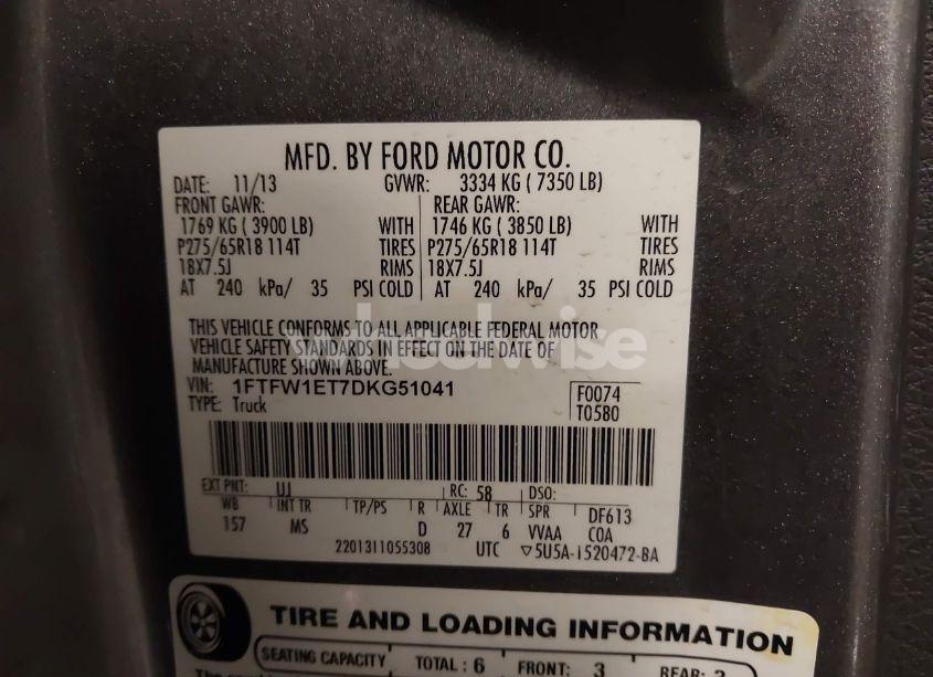 Photo 9 of 2013 Ford F-150 XLT (VIN 1FTFW1ET7DKG51041)