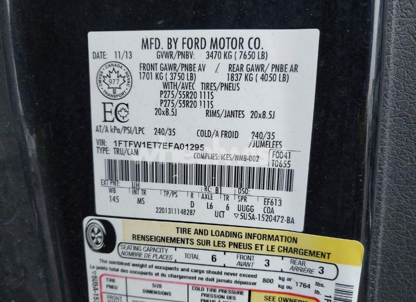 Photo 9 of 2014 Ford F-150 XLT (VIN 1FTFW1ET7EFA01295)