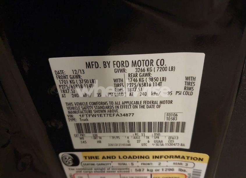 Photo 9 of 2014 Ford F-150 LARIAT (VIN 1FTFW1ET7EFA34877)