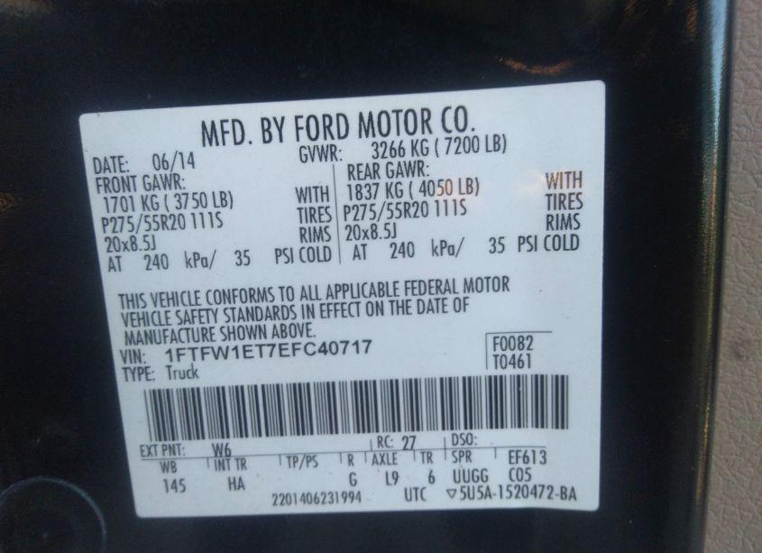 Photo 9 of 2014 Ford F-150 LARIAT (VIN 1FTFW1ET7EFC40717)