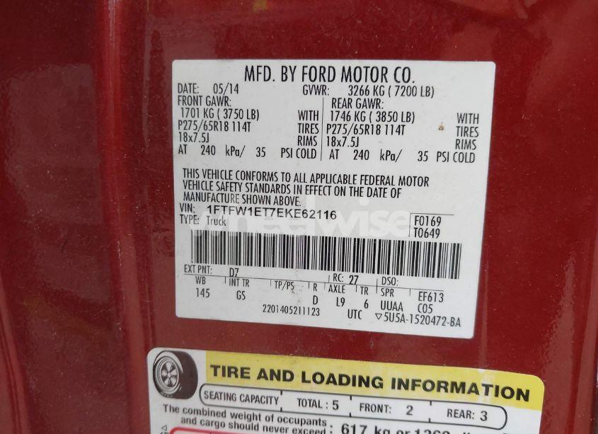 Photo 9 of 2014 Ford F-150 XLT (VIN 1FTFW1ET7EKE62116)