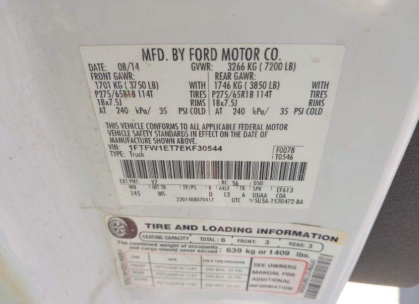 Photo 9 of 2014 Ford F-150 XLT (VIN 1FTFW1ET7EKF30544)