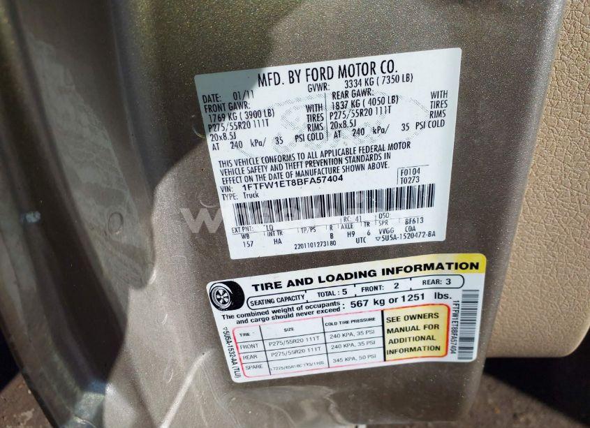 Photo 9 of 2011 Ford F-150 LARIAT (VIN 1FTFW1ET8BFA57404)