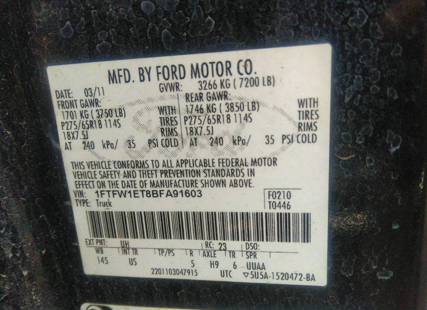 Photo 9 of 2011 Ford F-150 XLT (VIN 1FTFW1ET8BFA91603)