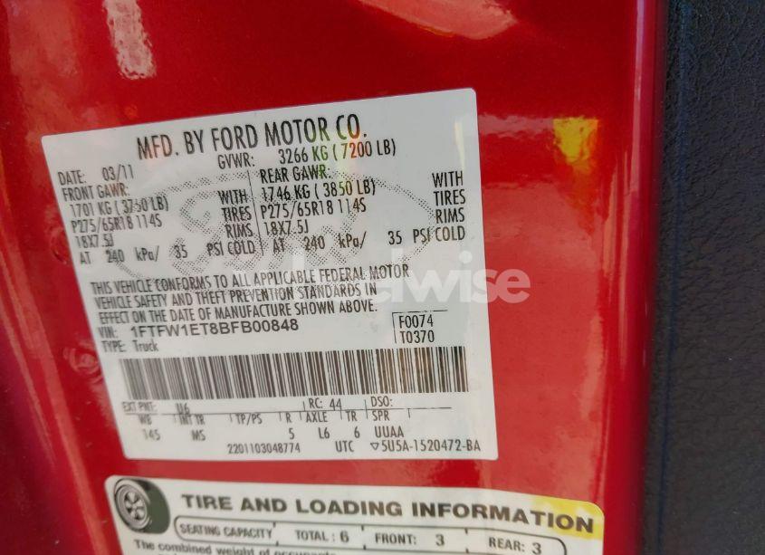 Photo 9 of 2011 Ford F-150 XLT (VIN 1FTFW1ET8BFB00848)