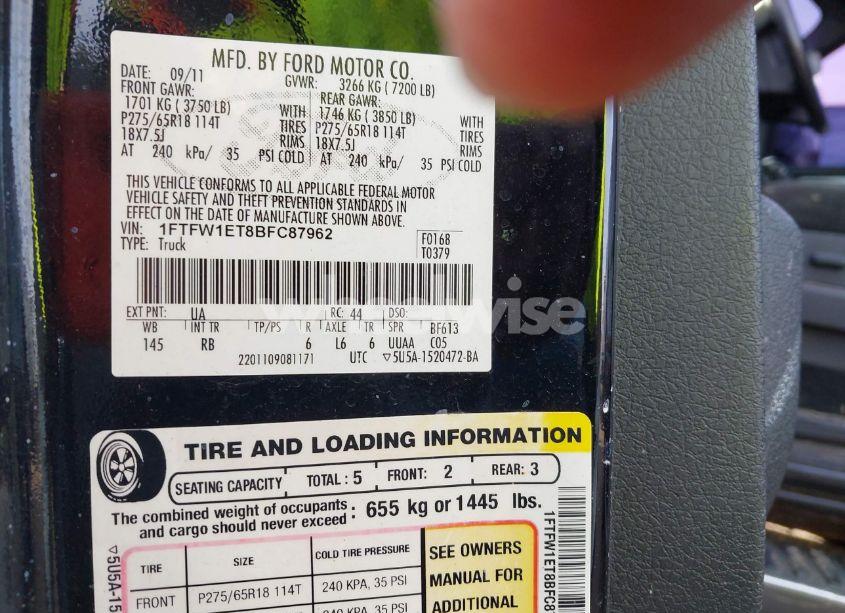 Photo 9 of 2011 Ford F-150 FX4 (VIN 1FTFW1ET8BFC87962)