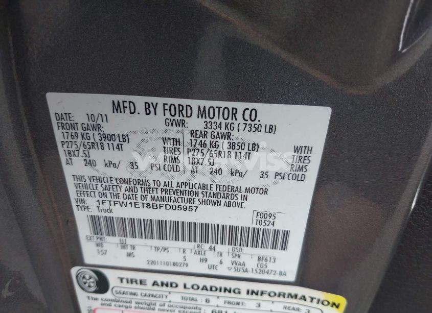 Photo 9 of 2011 Ford F-150 XLT (VIN 1FTFW1ET8BFD05957)