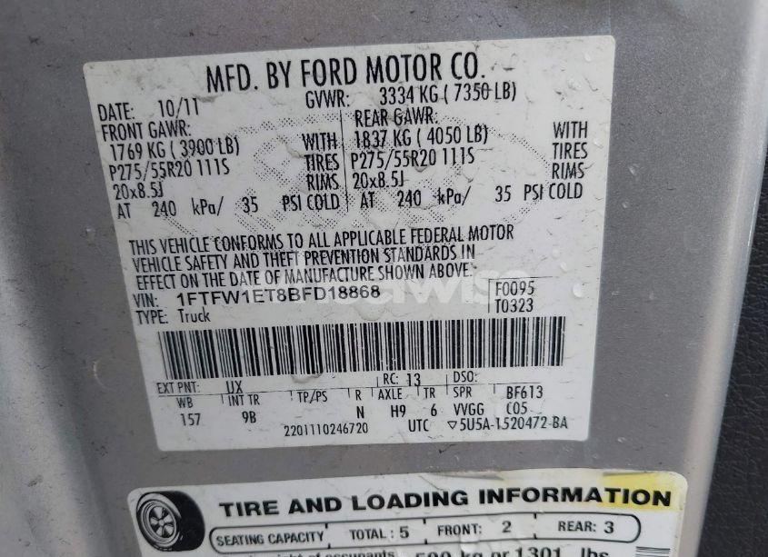 Photo 9 of 2011 Ford F-150 PLATINUM (VIN 1FTFW1ET8BFD18868)