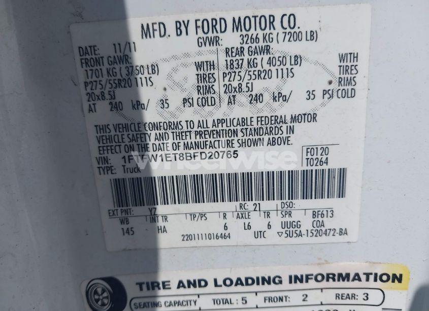 Photo 9 of 2011 Ford F-150 LARIAT (VIN 1FTFW1ET8BFD20765)