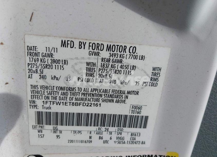 Photo 9 of 2011 Ford F-150 PLATINUM (VIN 1FTFW1ET8BFD22161)