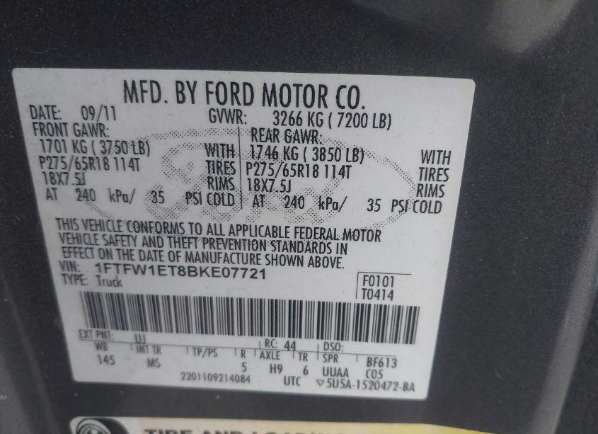 Photo 9 of 2011 Ford F-150 XLT (VIN 1FTFW1ET8BKE07721)