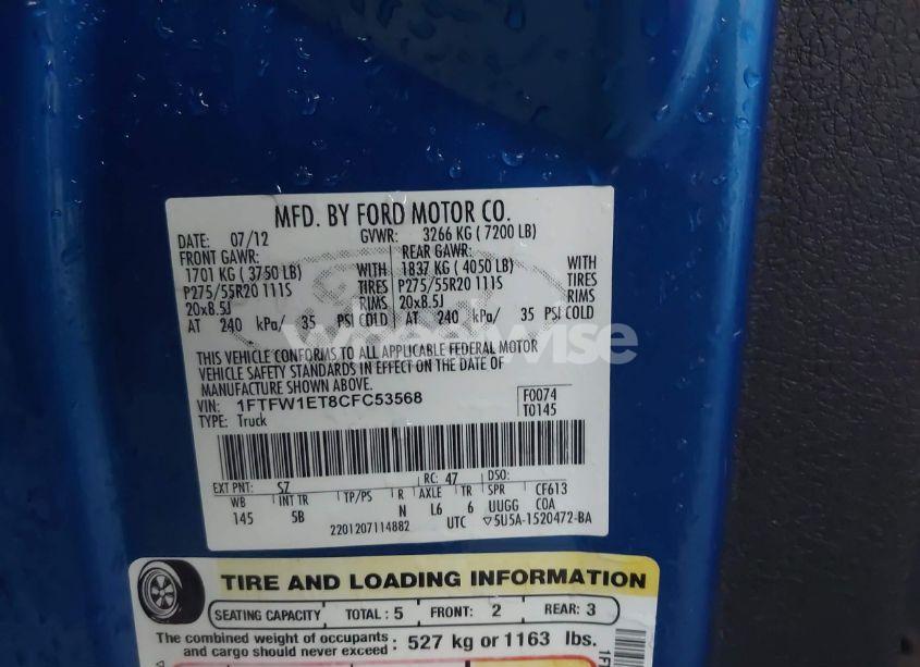 Photo 9 of 2012 Ford F-150 FX4 (VIN 1FTFW1ET8CFC53568)