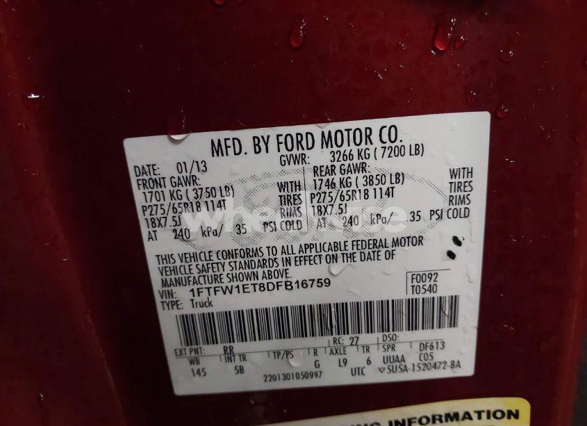 Photo 9 of 2013 Ford F-150 FX4 (VIN 1FTFW1ET8DFB16759)