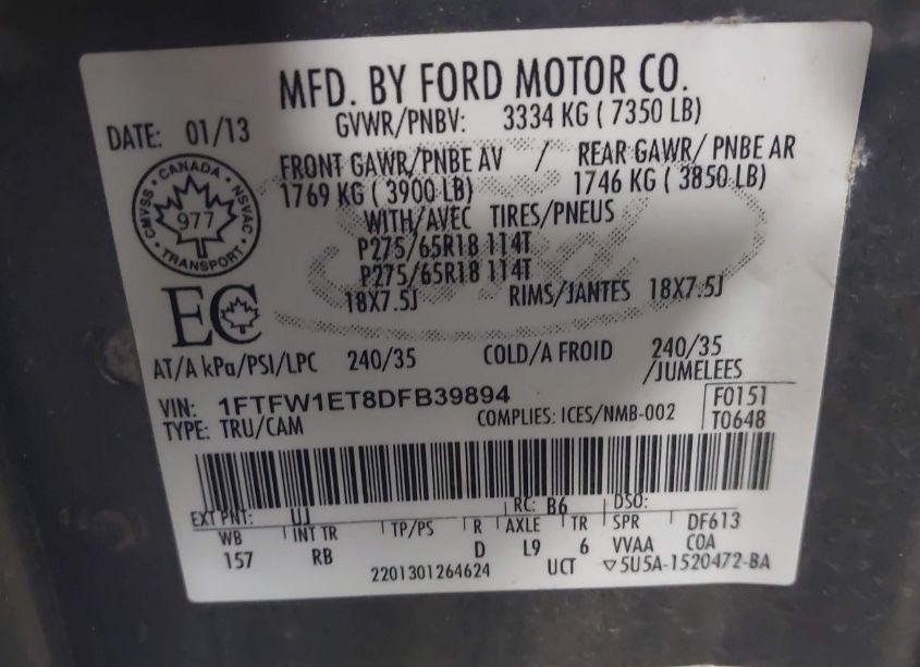 Photo 9 of 2013 Ford F-150 FX4 (VIN 1FTFW1ET8DFB39894)