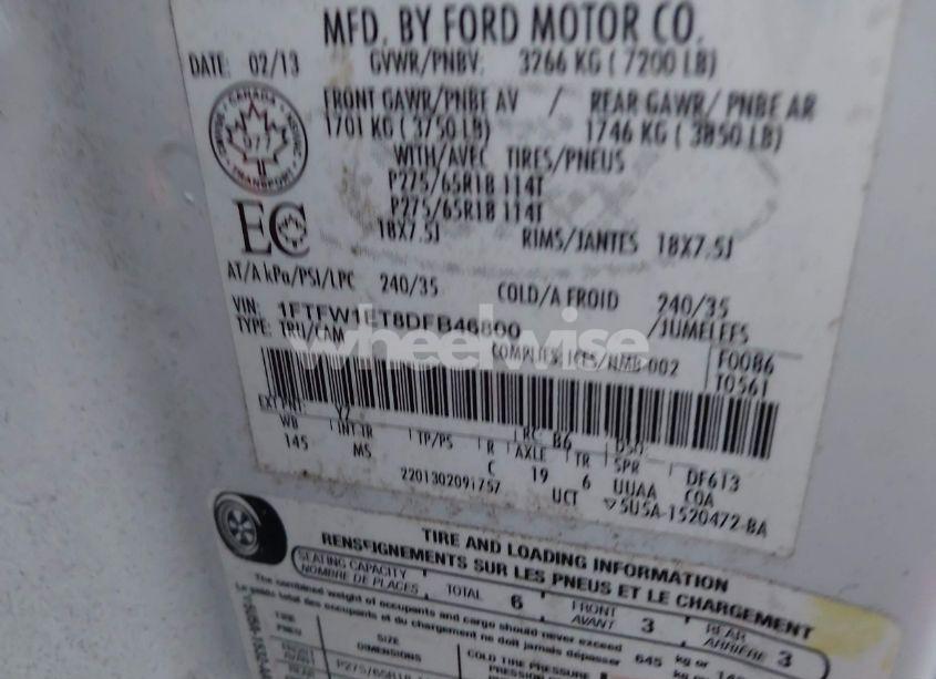 Photo 9 of 2013 Ford F-150 XLT (VIN 1FTFW1ET8DFB46800)