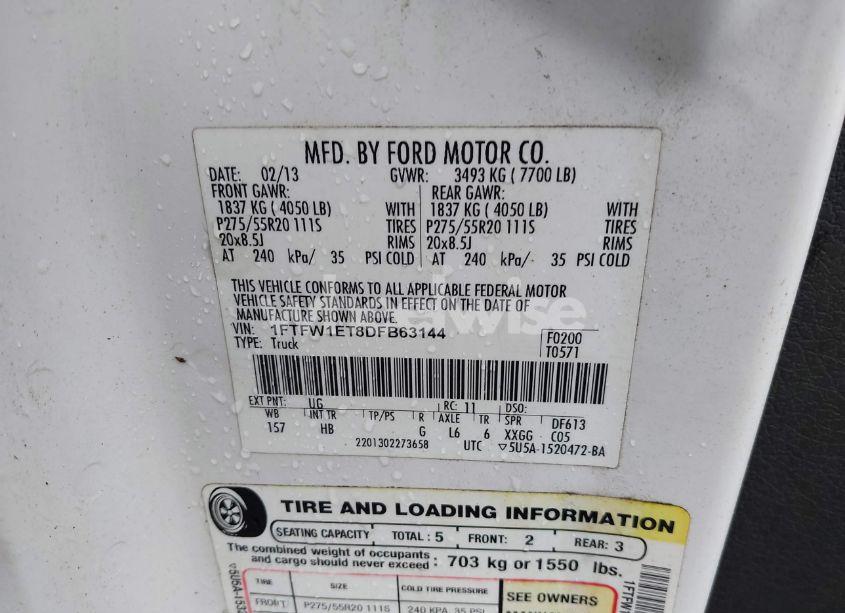 Photo 9 of 2013 Ford F-150 LARIAT (VIN 1FTFW1ET8DFB63144)