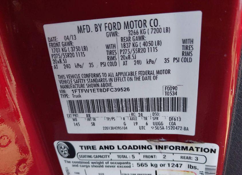 Photo 9 of 2013 Ford F-150 FX4 (VIN 1FTFW1ET8DFC39526)