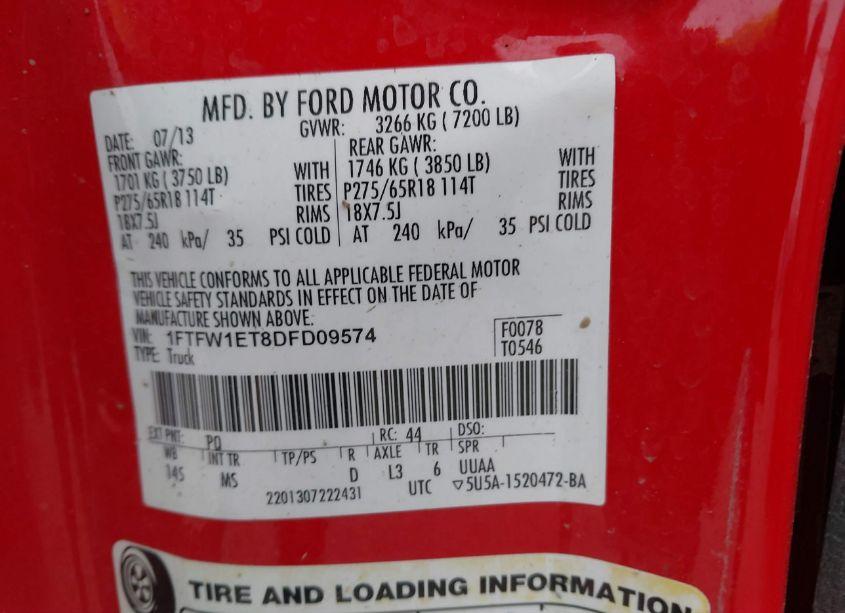 Photo 9 of 2013 Ford F-150 XLT (VIN 1FTFW1ET8DFD09574)