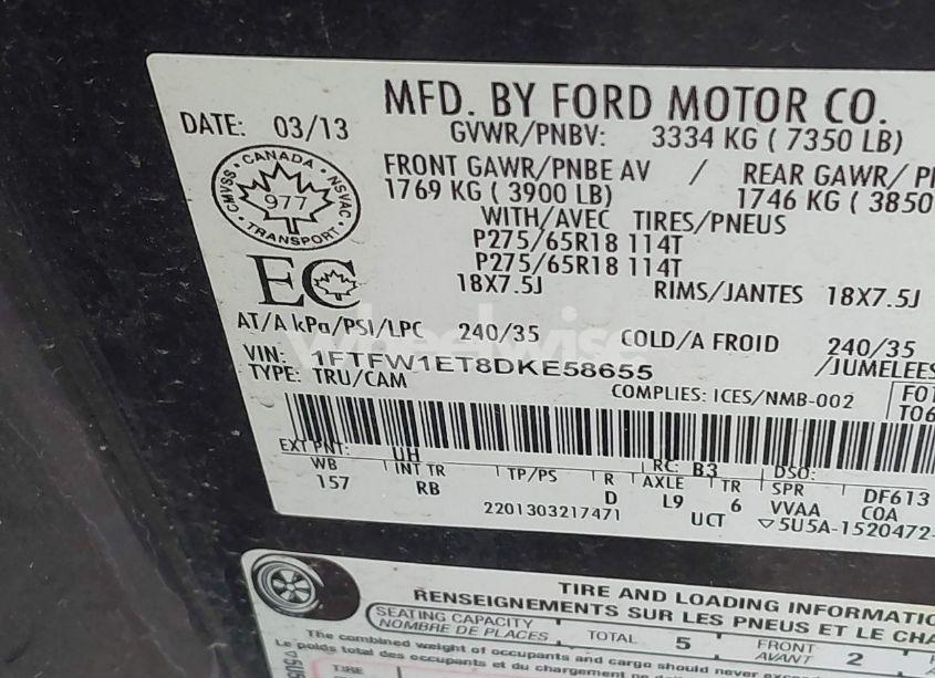 Photo 9 of 2013 Ford F-150 FX4 (VIN 1FTFW1ET8DKE58655)