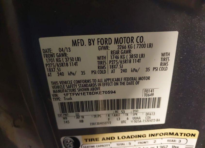 Photo 9 of 2013 Ford F-150 LARIAT (VIN 1FTFW1ET8DKE70594)