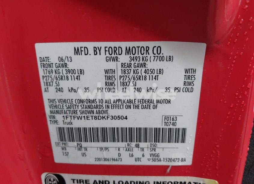 Photo 9 of 2013 Ford F-150 XLT (VIN 1FTFW1ET8DKF30504)