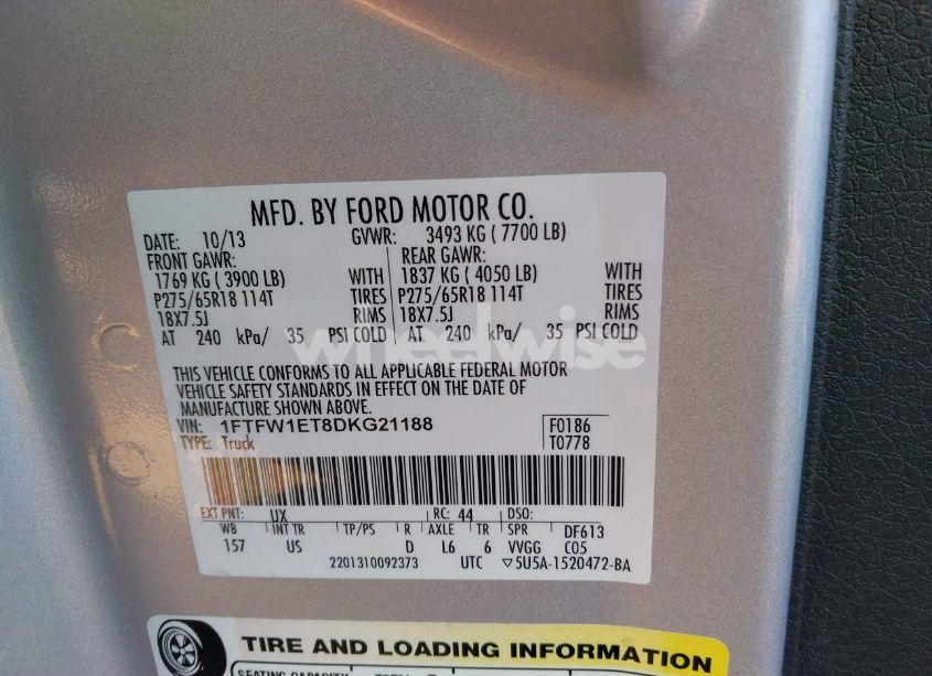 Photo 9 of 2013 Ford F-150 XLT (VIN 1FTFW1ET8DKG21188)