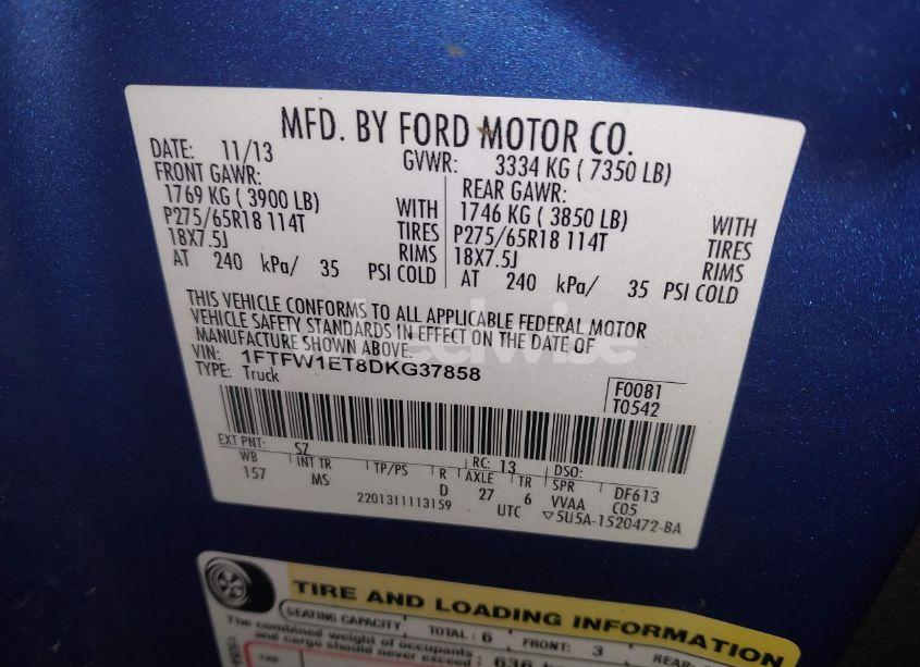 Photo 9 of 2013 Ford F-150 XLT (VIN 1FTFW1ET8DKG37858)