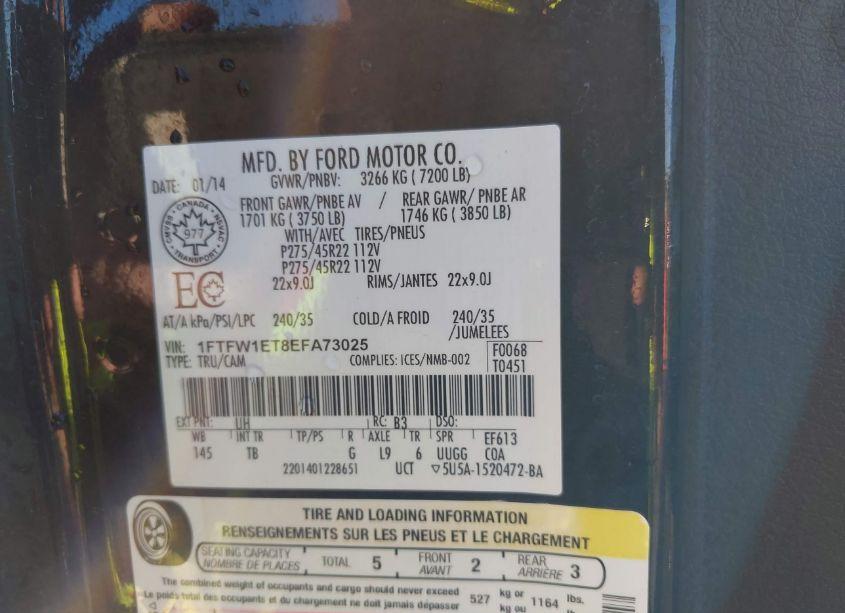 Photo 9 of 2014 Ford F-150 LIMITED (VIN 1FTFW1ET8EFA73025)