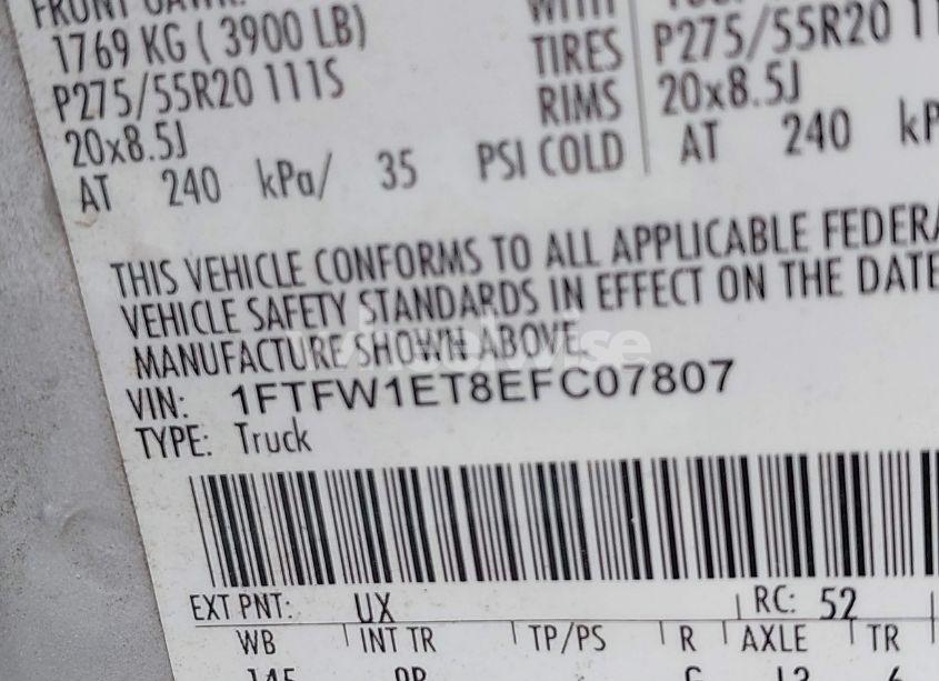 Photo 9 of 2014 Ford F-150 PLATINUM (VIN 1FTFW1ET8EFC07807)