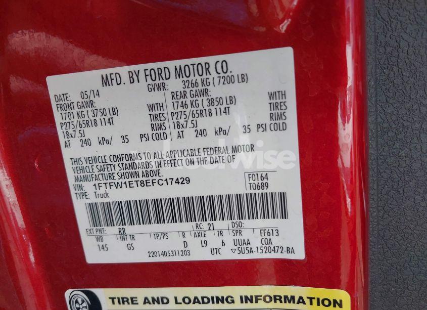 Photo 9 of 2014 Ford F-150 XLT (VIN 1FTFW1ET8EFC17429)