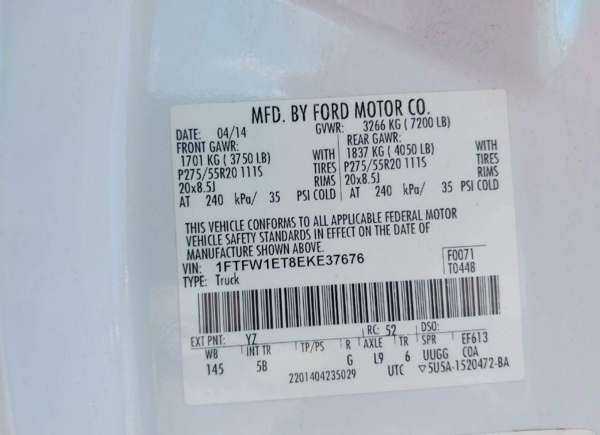 Photo 9 of 2014 Ford F-150 FX4 (VIN 1FTFW1ET8EKE37676)