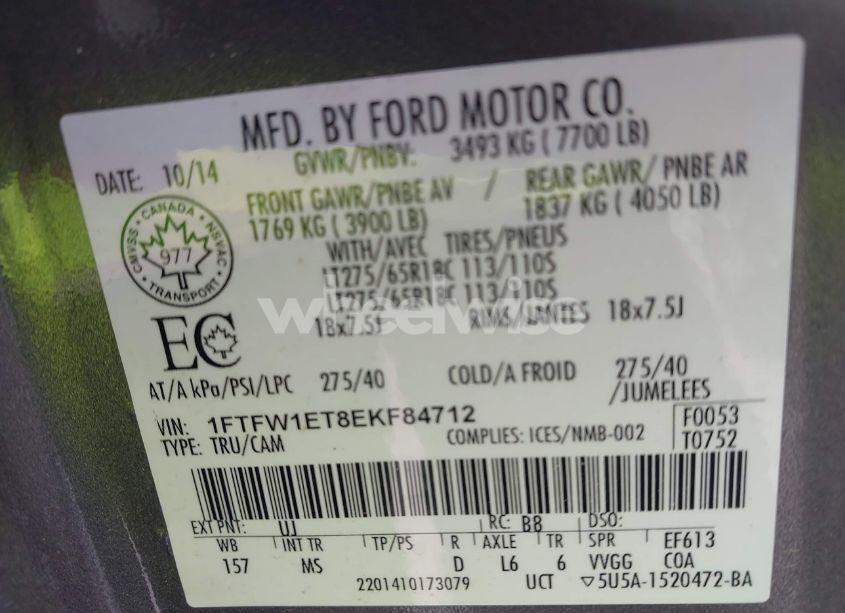 Photo 9 of 2014 Ford F-150 XLT (VIN 1FTFW1ET8EKF84712)