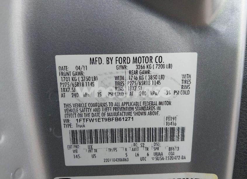 Photo 9 of 2011 Ford F-150 XLT (VIN 1FTFW1ET9BFB61271)