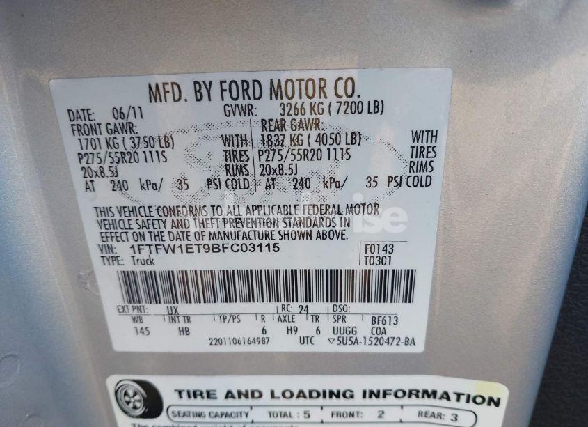 Photo 9 of 2011 Ford F-150 LARIAT (VIN 1FTFW1ET9BFC03115)