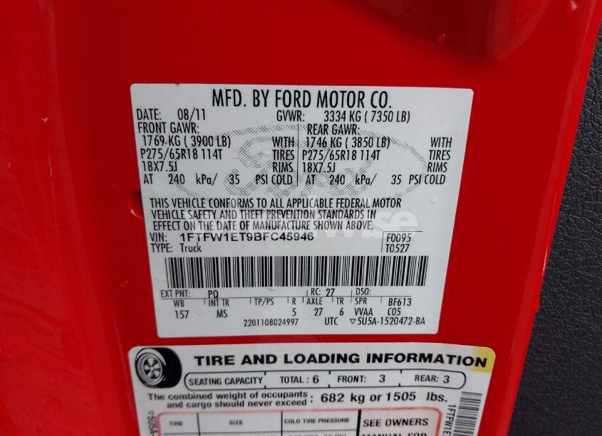 Photo 9 of 2011 Ford F-150 XLT (VIN 1FTFW1ET9BFC45946)