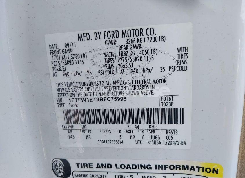 Photo 9 of 2011 Ford F-150 LARIAT (VIN 1FTFW1ET9BFC75996)